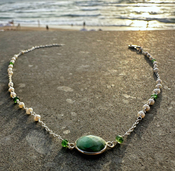 שרשרת קולר - פנינה ואמרלד