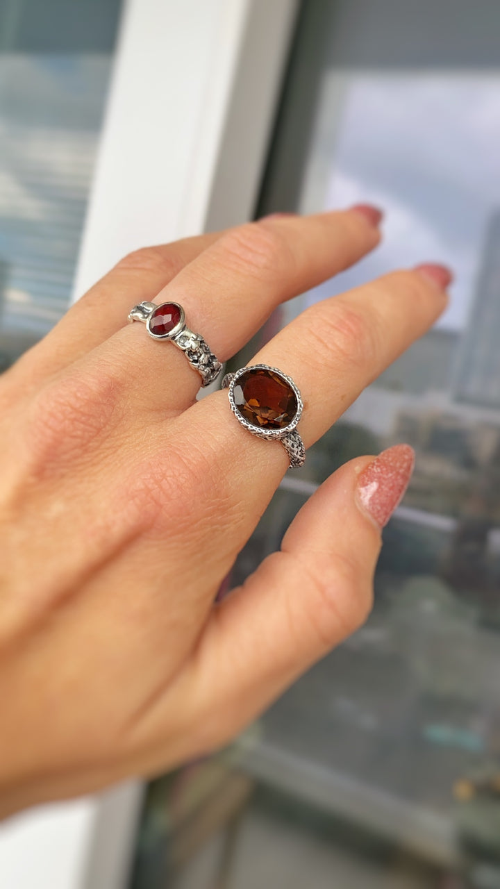 טבעת רונה- אבן סמוקי קוורץ