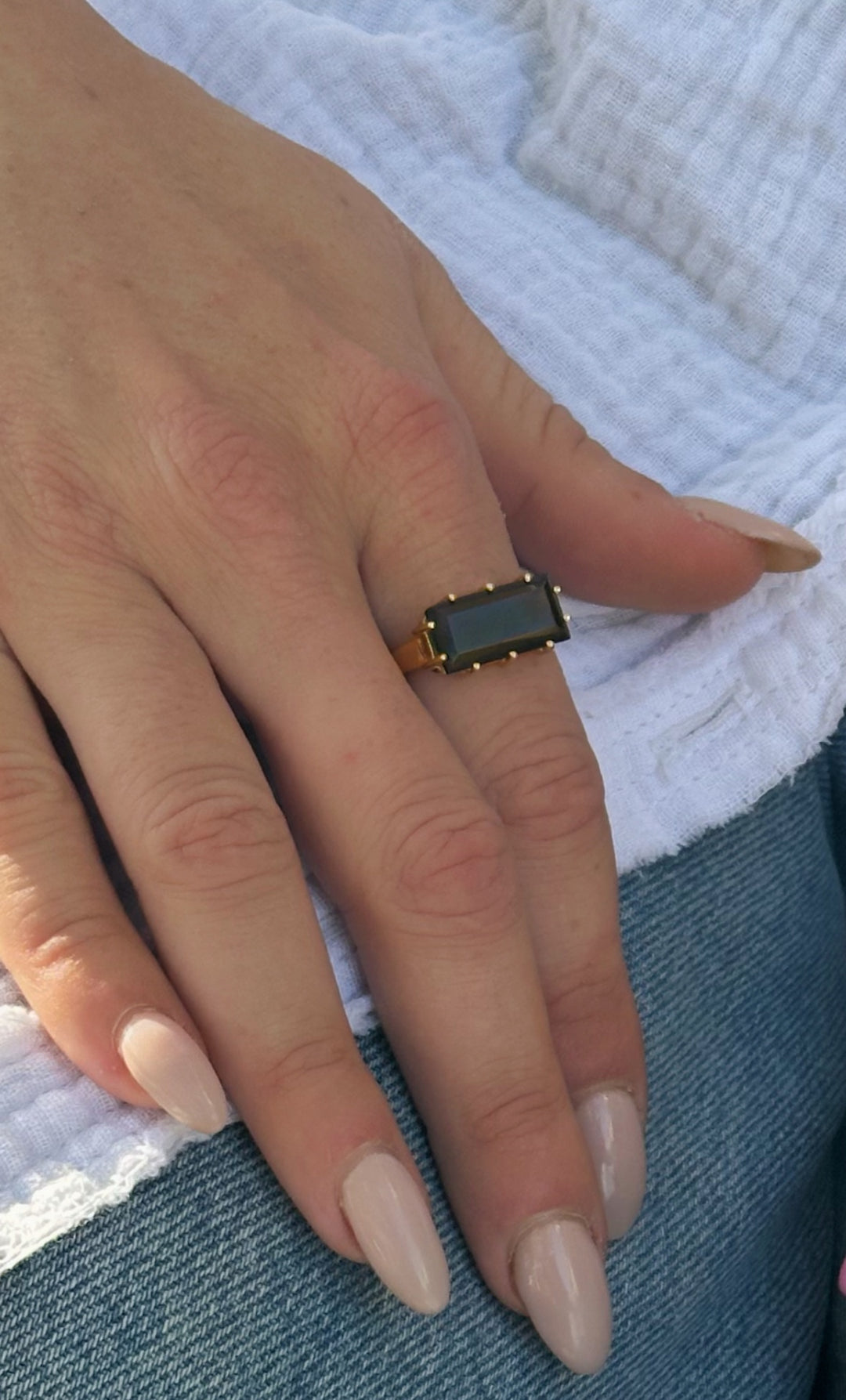 טבעת לורן ציפוי זהב- אבן סמוקי קוורץ