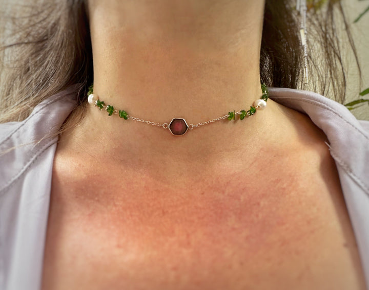 שרשרת קולר-אבן טורמלין אבטיח