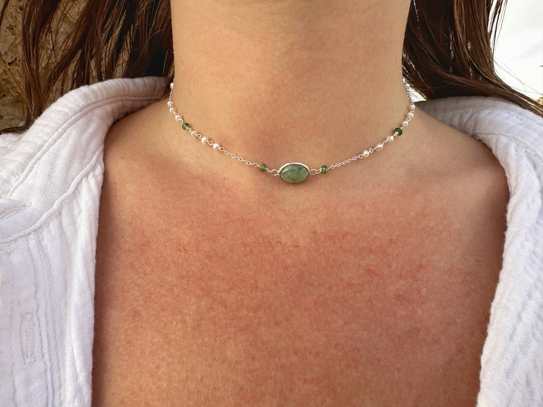 שרשרת קולר - פנינה ואמרלד