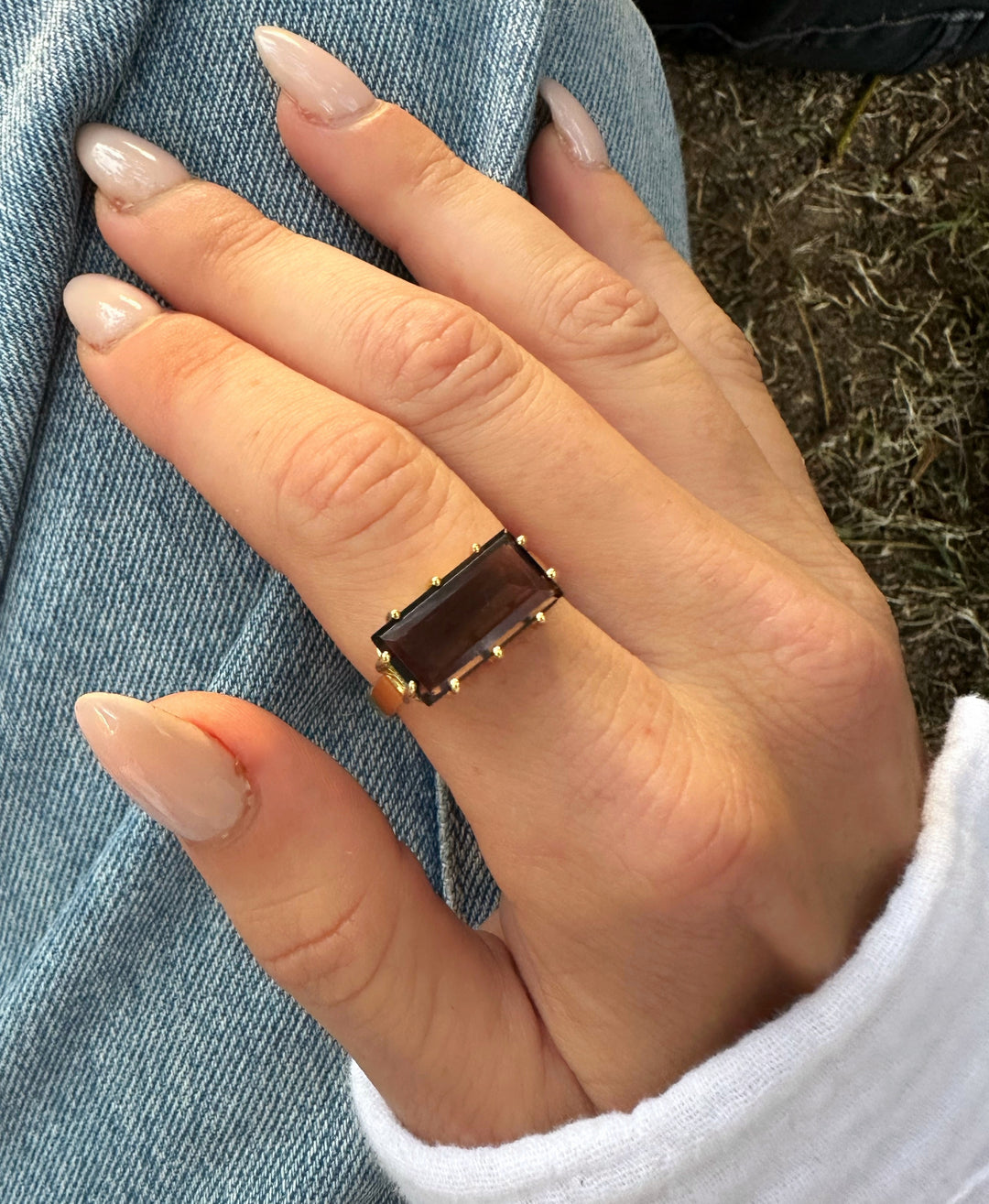 טבעת לורן ציפוי זהב- אבן סמוקי קוורץ