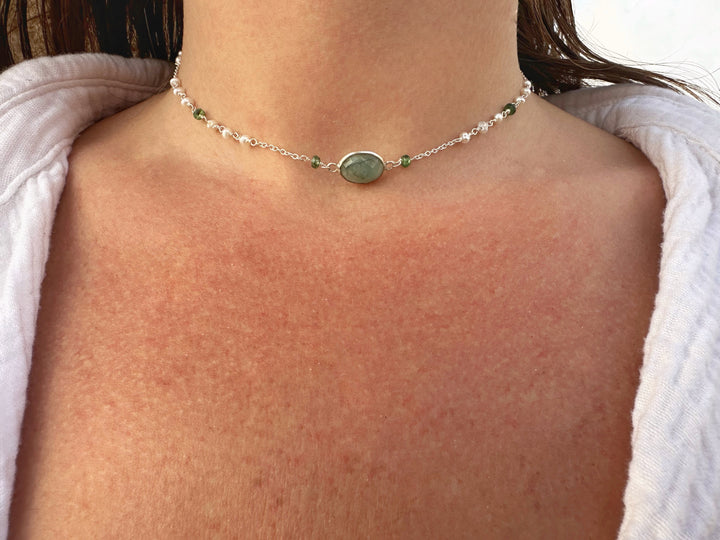 שרשרת קולר - פנינה ואמרלד