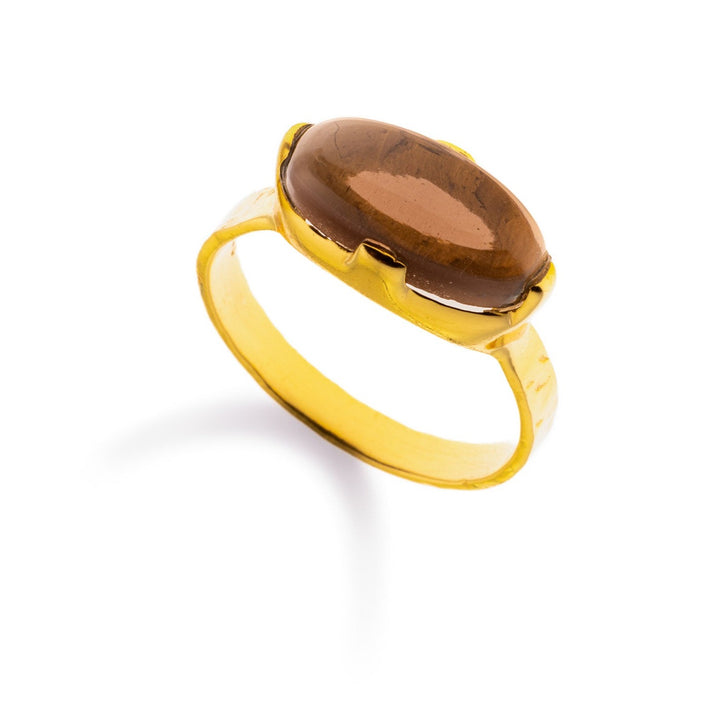 טבעת ג׳ולי ציפוי זהב-אבן סמוקי קוורץ