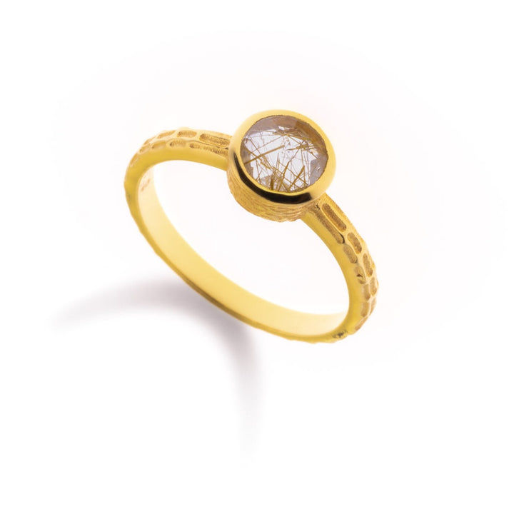 טבעת אלין ציפוי זהב-אבן רוטיל קוורץ