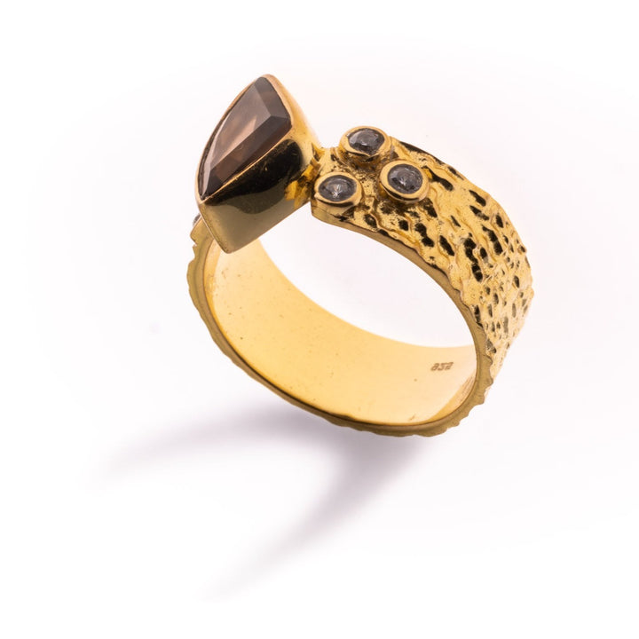 טבעת רפאל ציפוי זהב-אבן סמוקי קוורץ