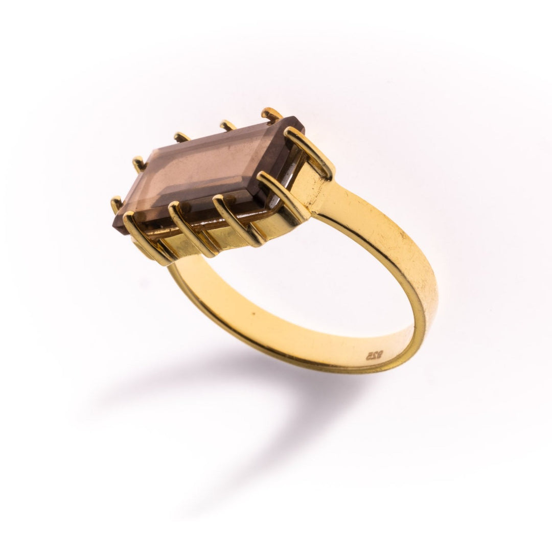 טבעת לורן ציפוי זהב- אבן סמוקי קוורץ