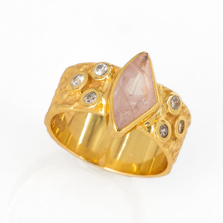 טבעת רפאל ציפוי זהב - אבן רוז קוורץ