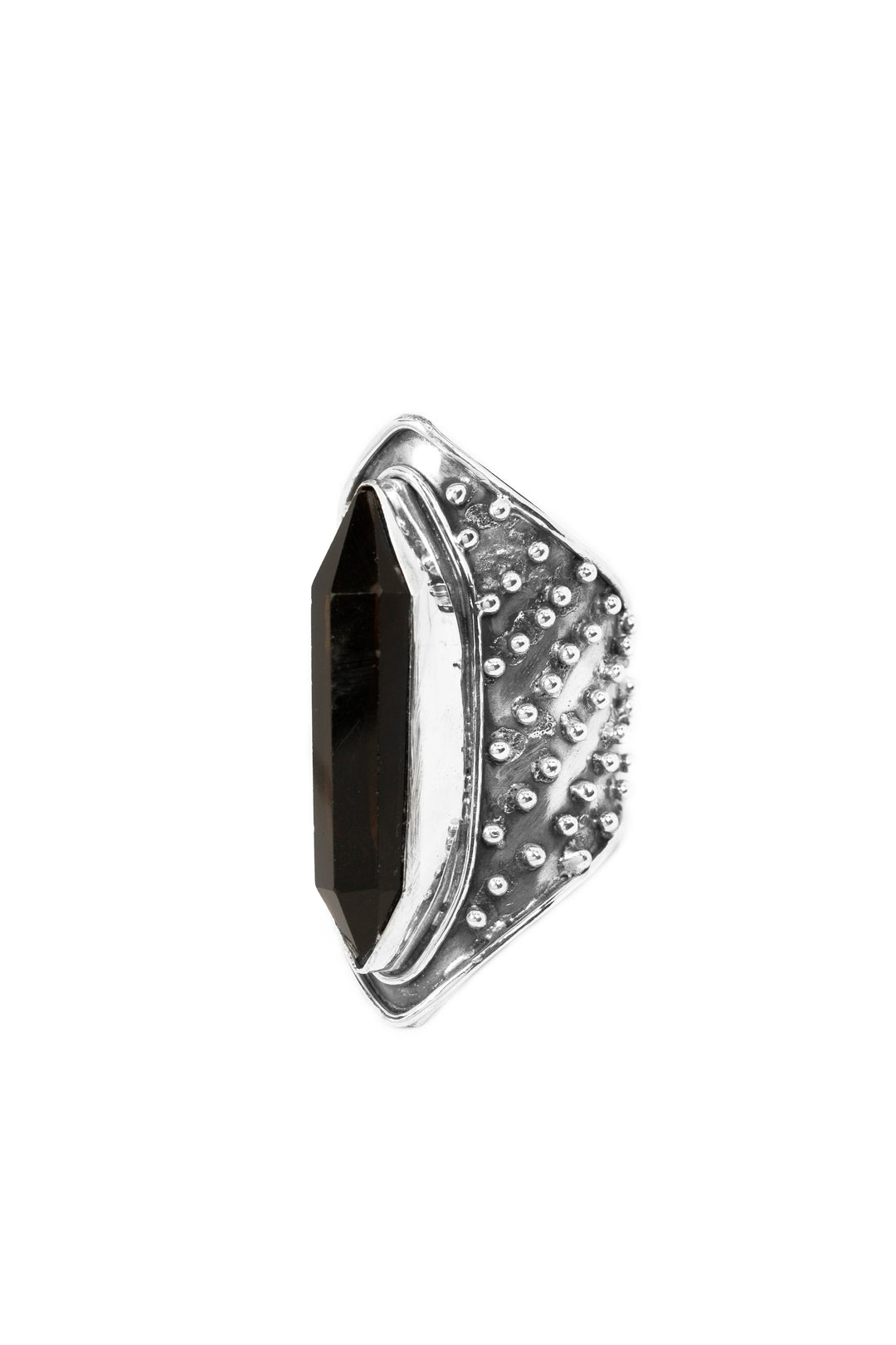 טבעת שריון- אבן סמוקי קוורץ