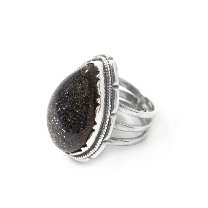 טבעת בוהו שיק - אבן סאנסטון אפורה