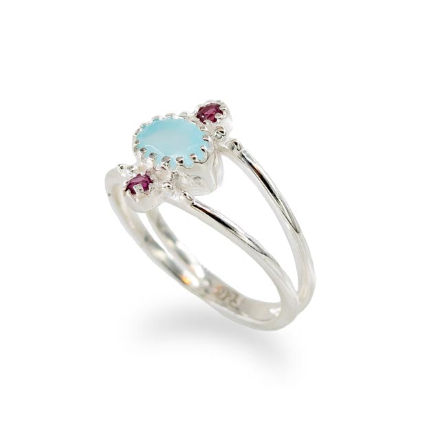 טבעת סול אבן אמזונייט וטורמלין ורודה