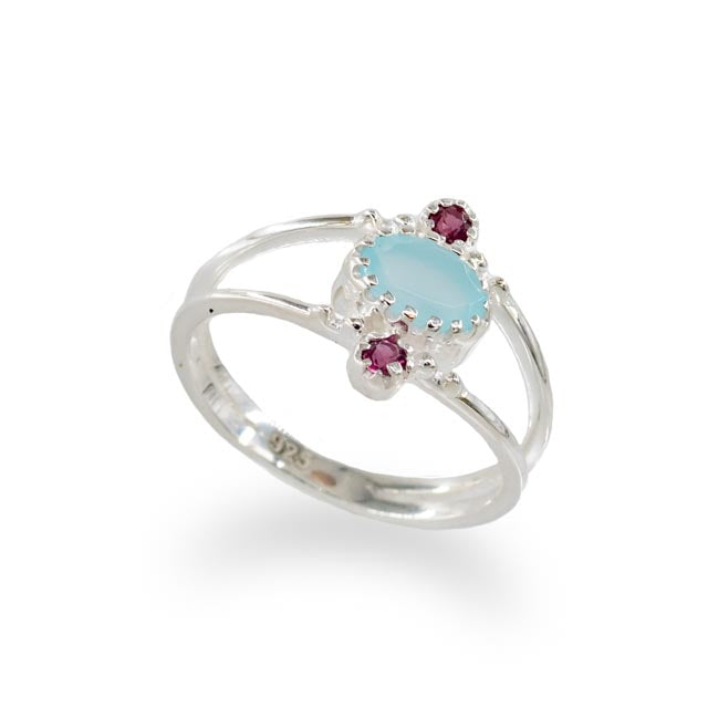 טבעת סול אבן אמזונייט וטורמלין ורודה